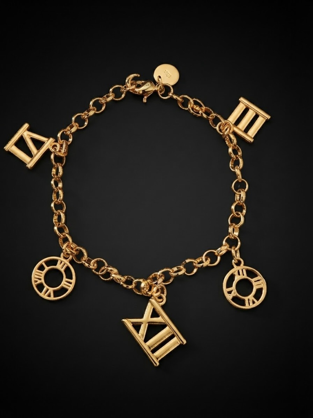 18K Gold Plated Roman Numeral Charm Bracelet